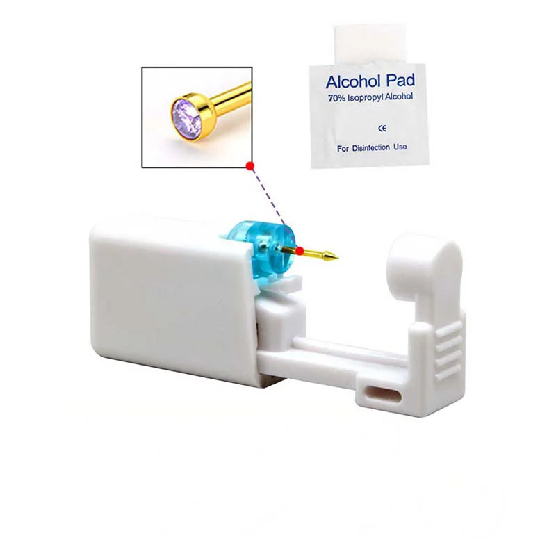 Disposable Nose Piercing Gun Kit with Built-in Stainless Steel Nose Stud and Alcohol Cotton