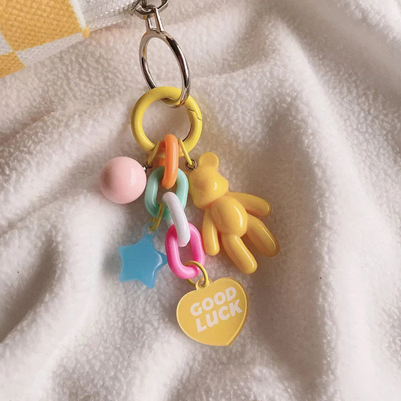 Colorful Bear Keychain Cute Anime Bag Decoration Pendant for Women and Girls