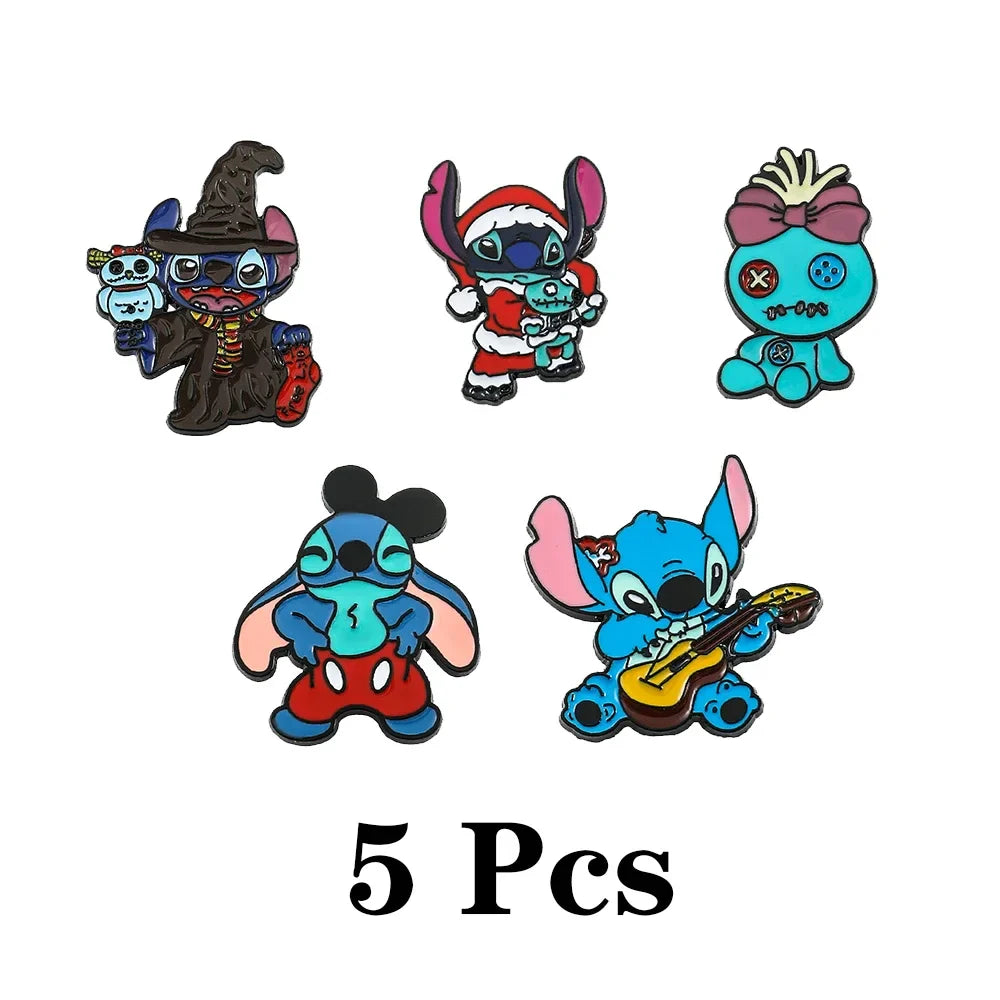 Lilo and Stitch 5 Piece Cartoon Brooch Set Cute Animal Enamel Pins for Backpack and Fashion Accessories