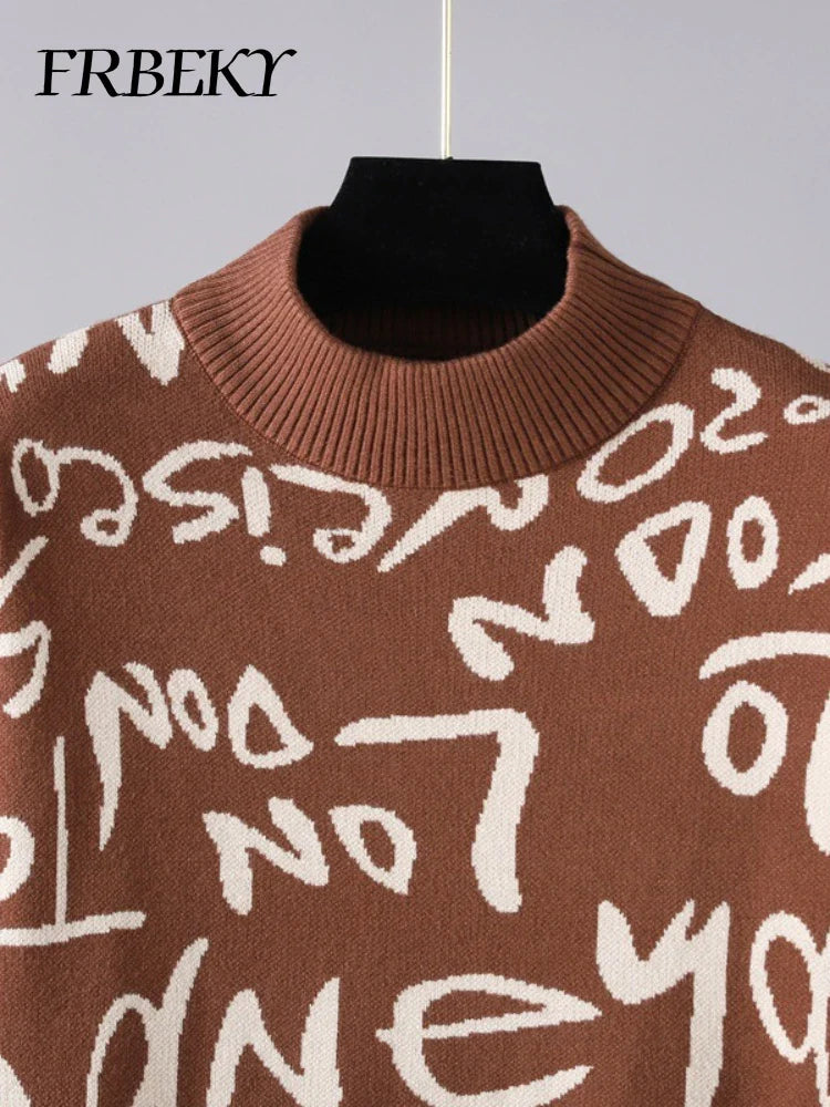 Vintage Knit Sweater Dress With Graffiti Letter Print