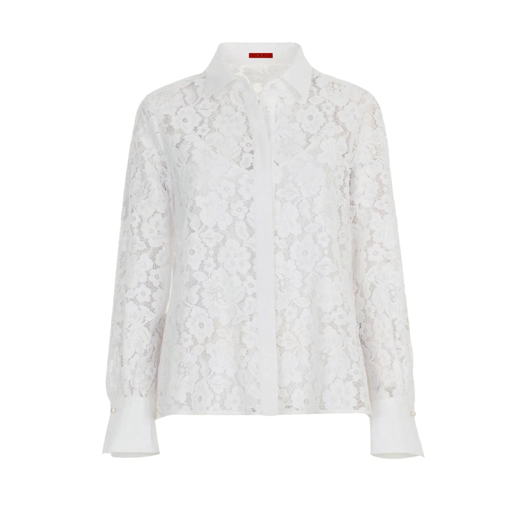 Elegant Women Blouse Lace Hollow Out V Neck Button Down Office Shirt Spring Fashion Top