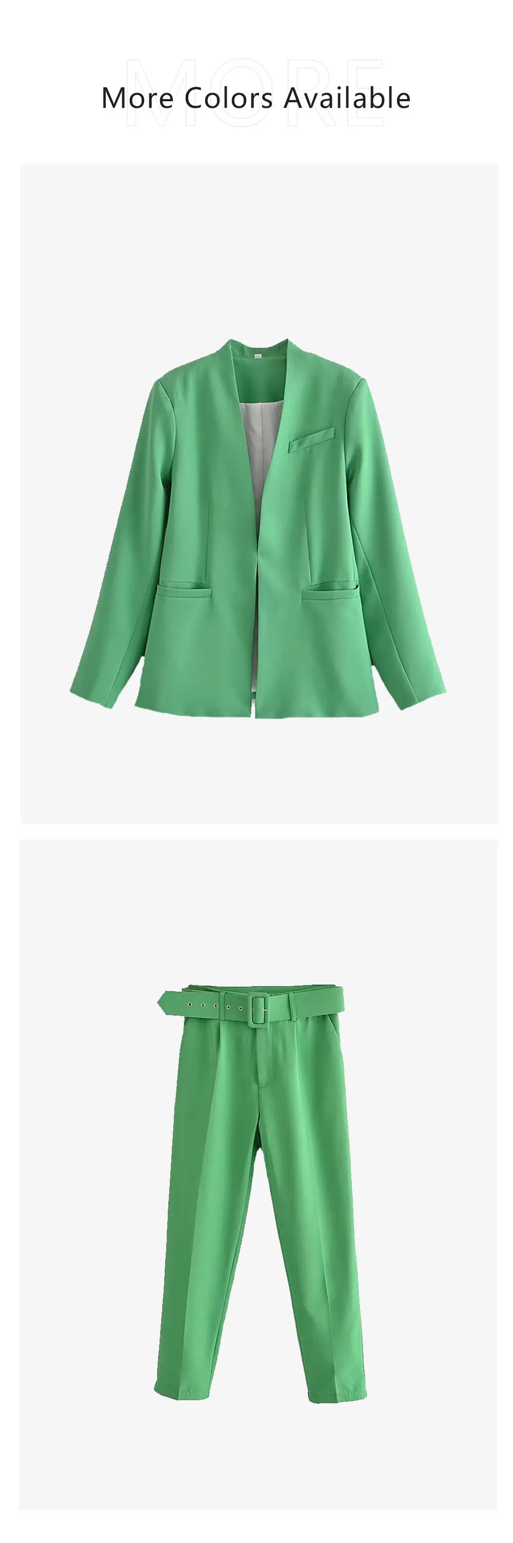 Women's Solid Color Suit Set with Buckle Free Belt Design for Spring and Summer Fashion