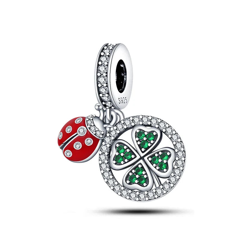 925 Silver Red Charms Beads for DIY Jewelry Bracelets Featuring Strawberry Ladybird and Lipstick Design