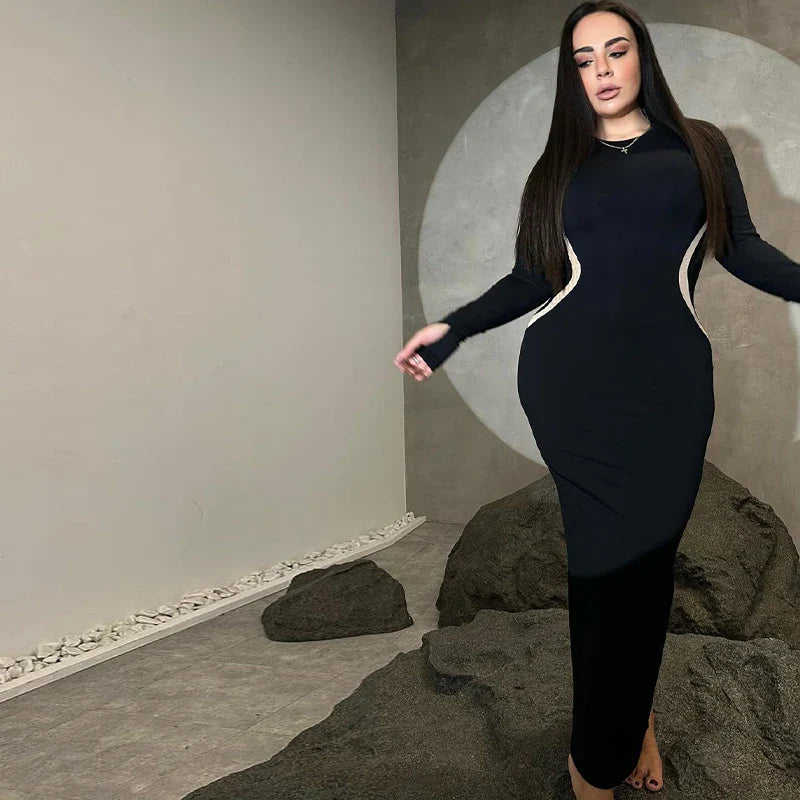 Black Long Sleeve Bodycon Dress Ankle Length Party Wear