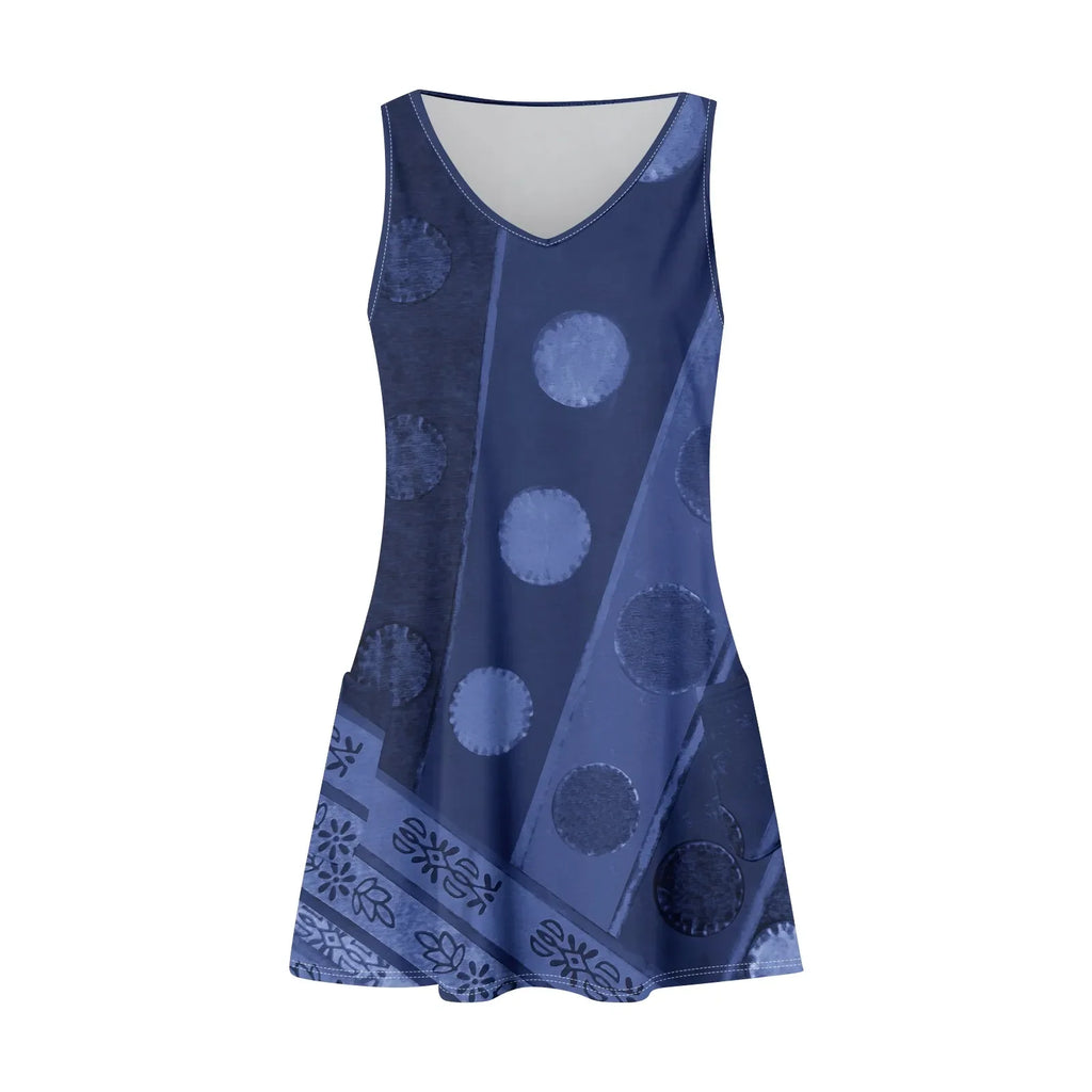 Floral Print Beach Dress Sleeveless V Neck Mini With Pockets