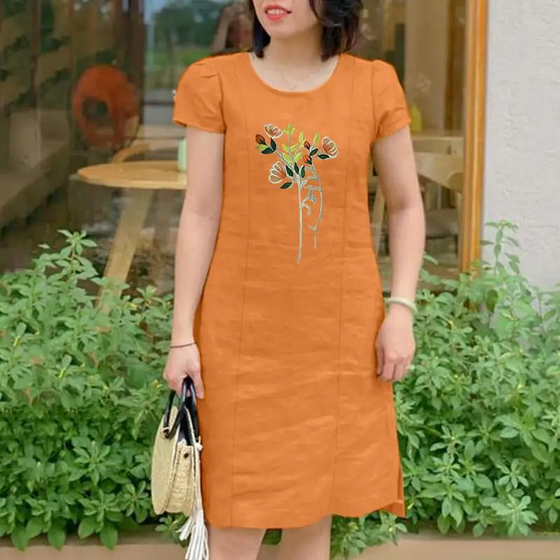 Floral Embroidery Sundress Cotton Midi Boho Vintage