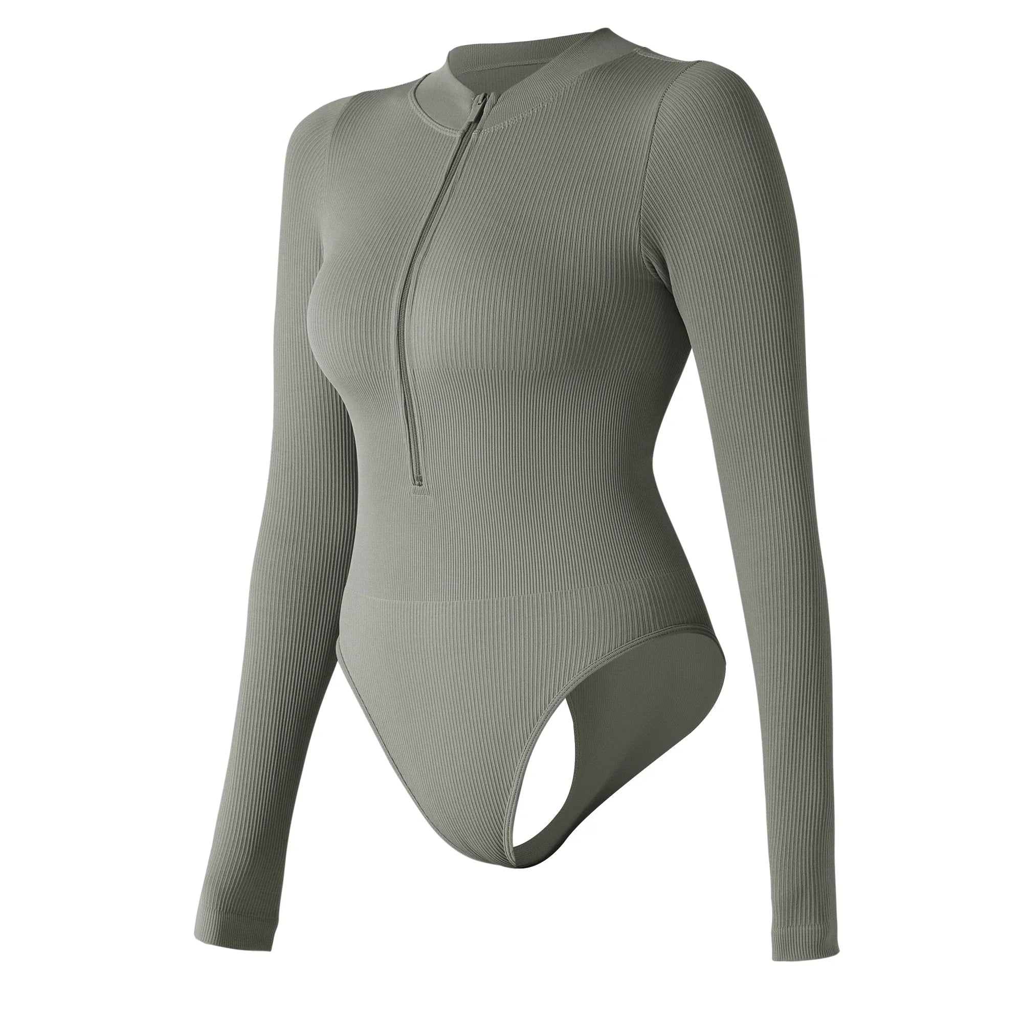 Bodycon Slim Fit Zipper Jumpsuit for Women Casual Brown Fitness Romper Streetwear Playsuit Overall