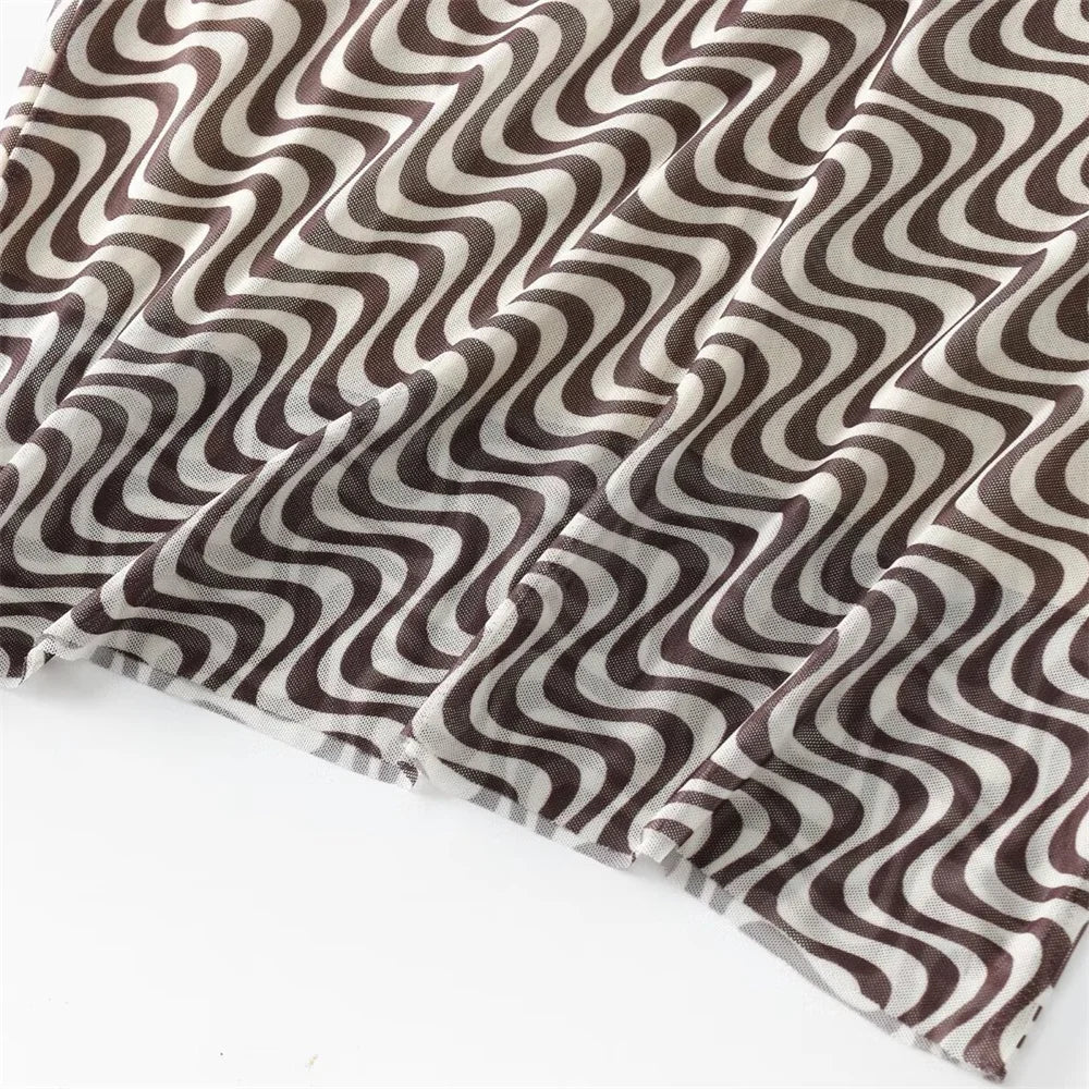 Women's Silk Screen Print Hanging Neck Open Back Top with High Waist Slimming Skirt Set Summer Fashion Two-Piece Outfit