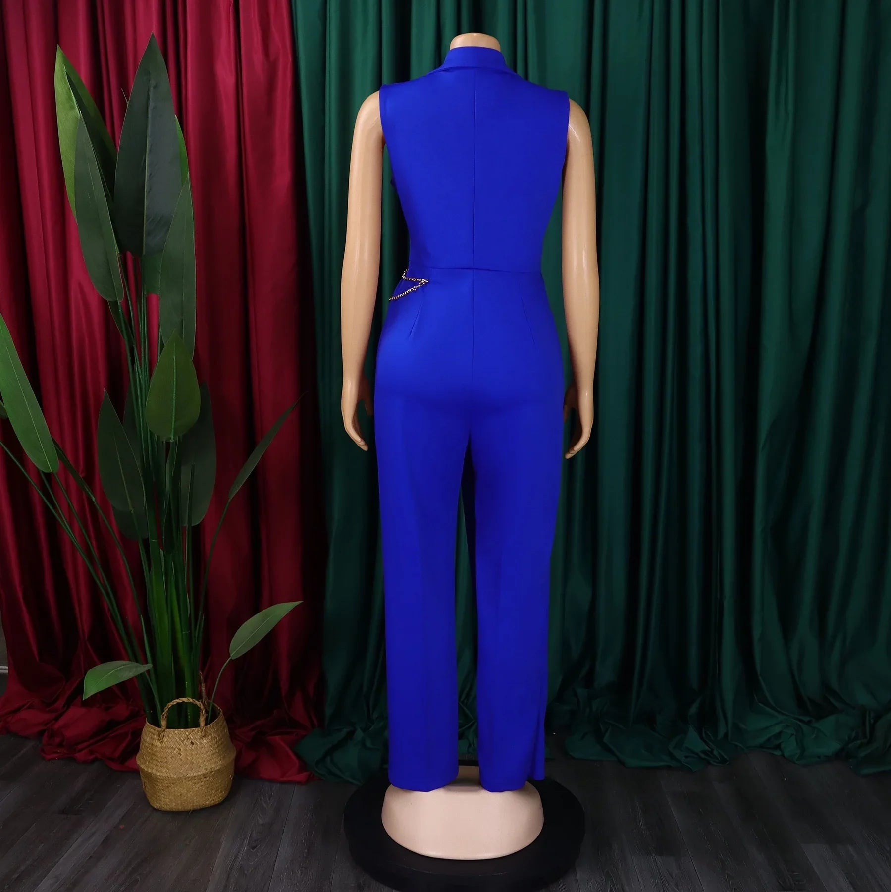 Elegant Sleeveless Jumpsuit with Turn Down Collar High Waisted V Neck Straight Leg Romper for Women Birthday Party Overalls