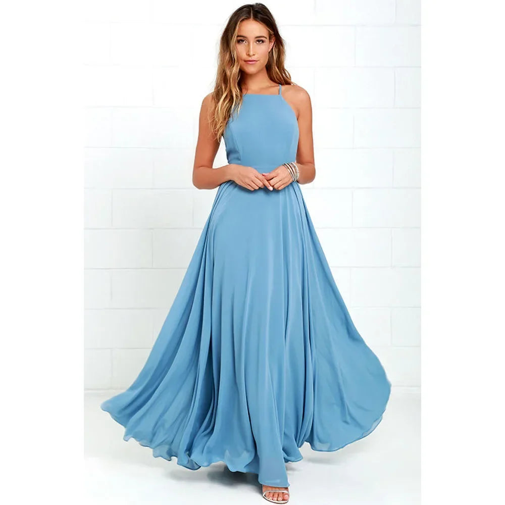 Boho Maxi Dress Women Sleeveless O Neck Backless Sundress