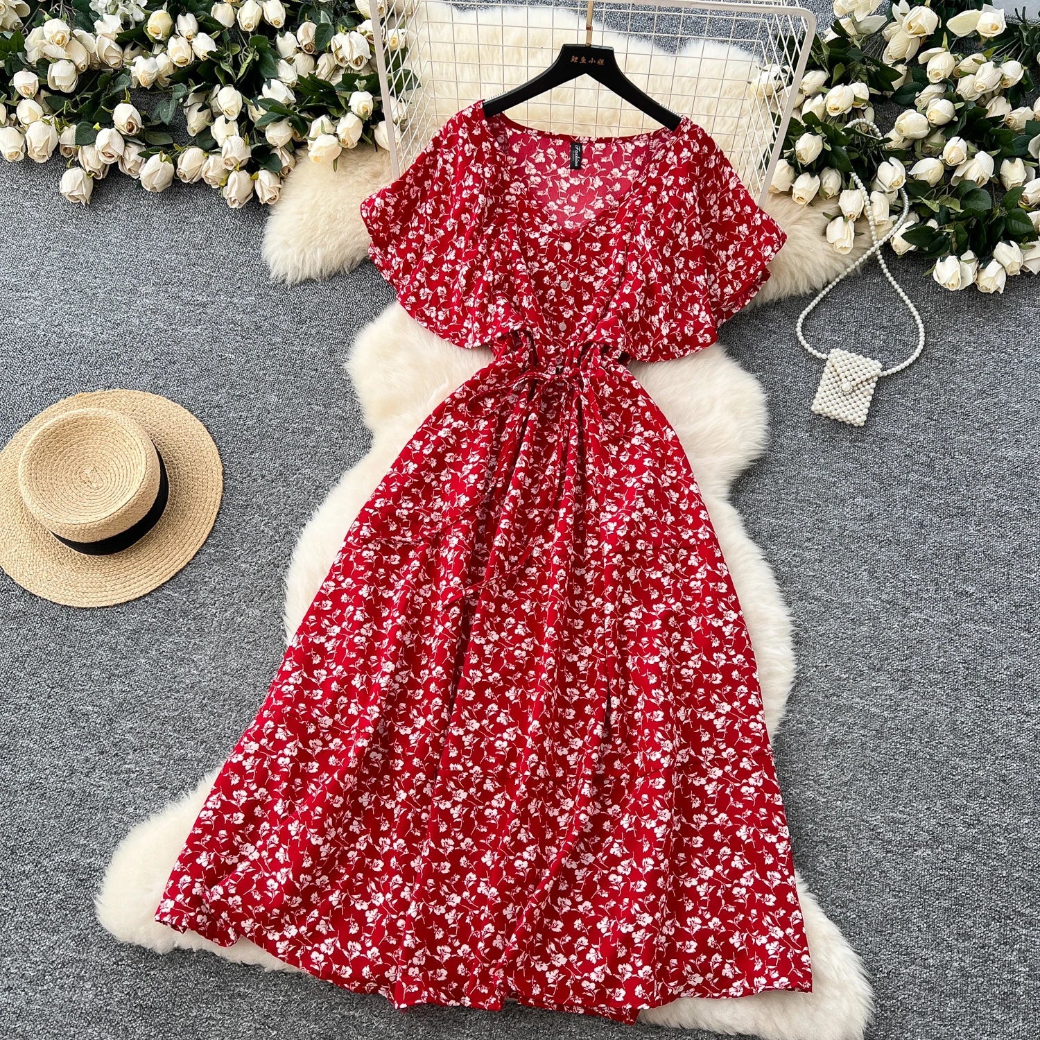 Floral Print Sundress V Neck A Line For Summer Party