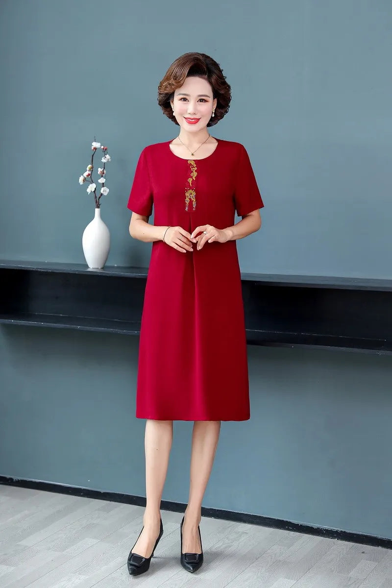 Embroidered Midi Dress for Women Vintage Style Casual Party