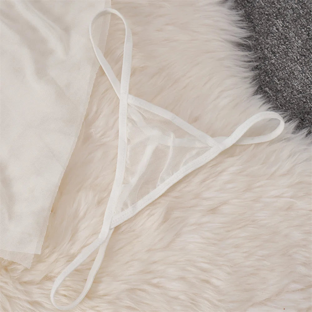 Backless Mesh Nightgown With Cross Strap Nightdress