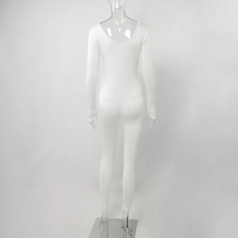 Women's Black Long Sleeve Bodycon Jumpsuit Slim Fit Sexy Solid Romper Casual Sporty Skinny Streetwear for Autumn Winter