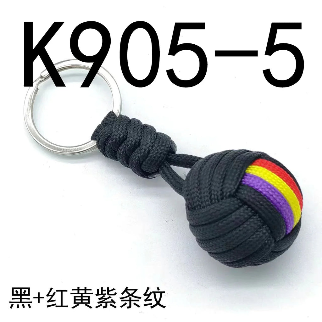 Military Parachute Woven Rope Keychain with Monkey Fist Design for Outdoor Survival and Accessories