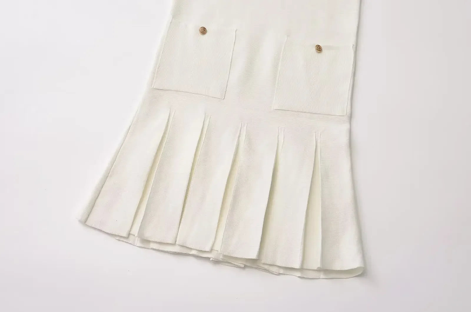 Yellow Knit Pleated Hem Mini Dress With Front Pockets