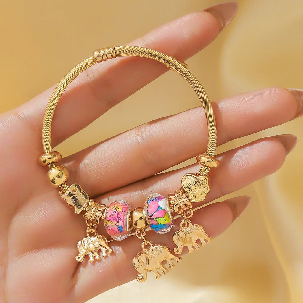 Women's Elephant Peach Heart Life Tree Pendant Alloy Bracelet for Festivals and Outdoor Events