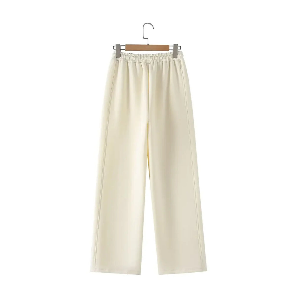 Chic Solid Hoodie and Wide Leg Trouser Set for Women with Elastic Waist and Lace-Up Detail Perfect for Casual and Commute Wear