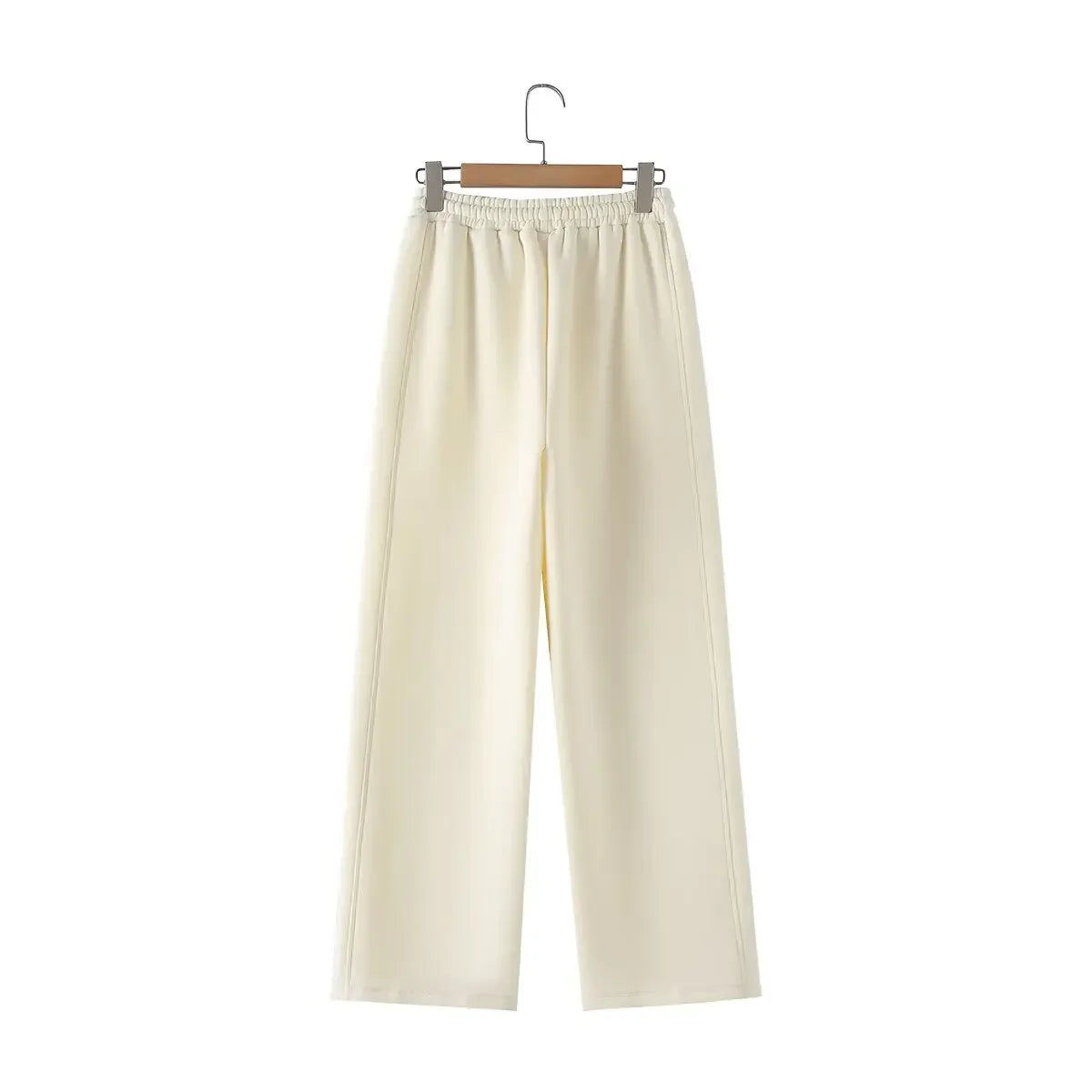 Chic Solid Hoodie and Wide Leg Trouser Set for Women with Elastic Waist and Lace-Up Detail Perfect for Casual and Commute Wear