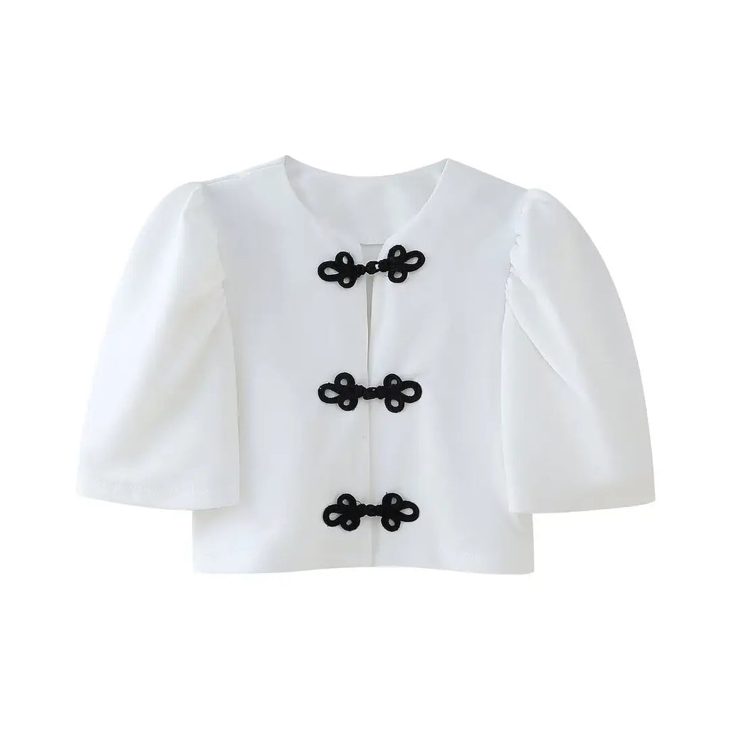 Women Summer Casual Pants Suit with Puff Sleeve Shirt and Elegant Long Pants Matching Set