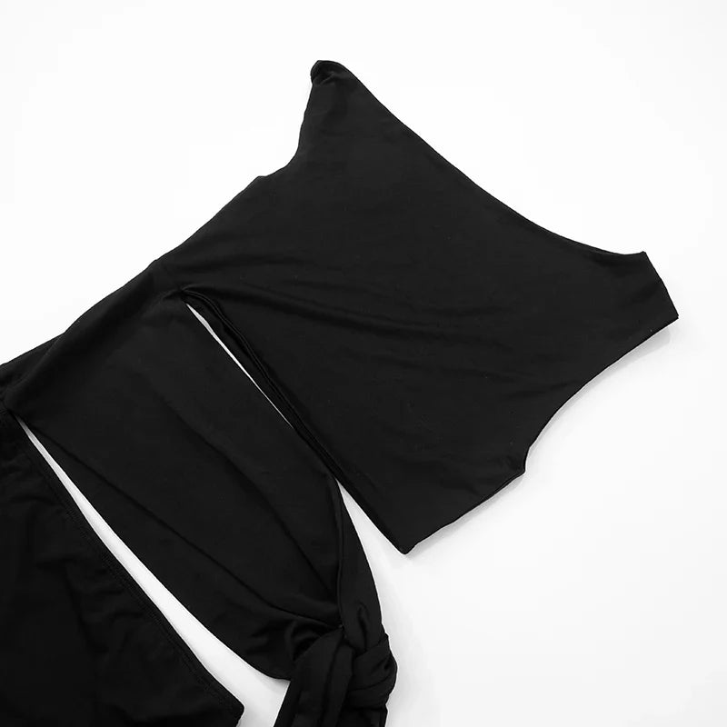 Strapless Hollow Out Short Summer Dress With Oblique Collar