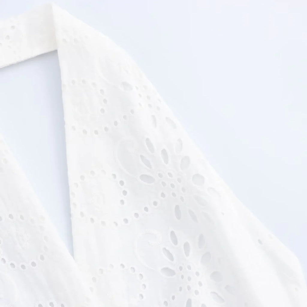 Autumn Embroidered Casual Dress with Halter Neck for Women