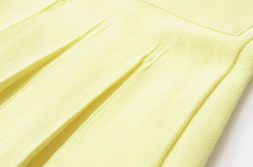 Yellow Knit Pleated Hem Mini Dress With Front Pockets