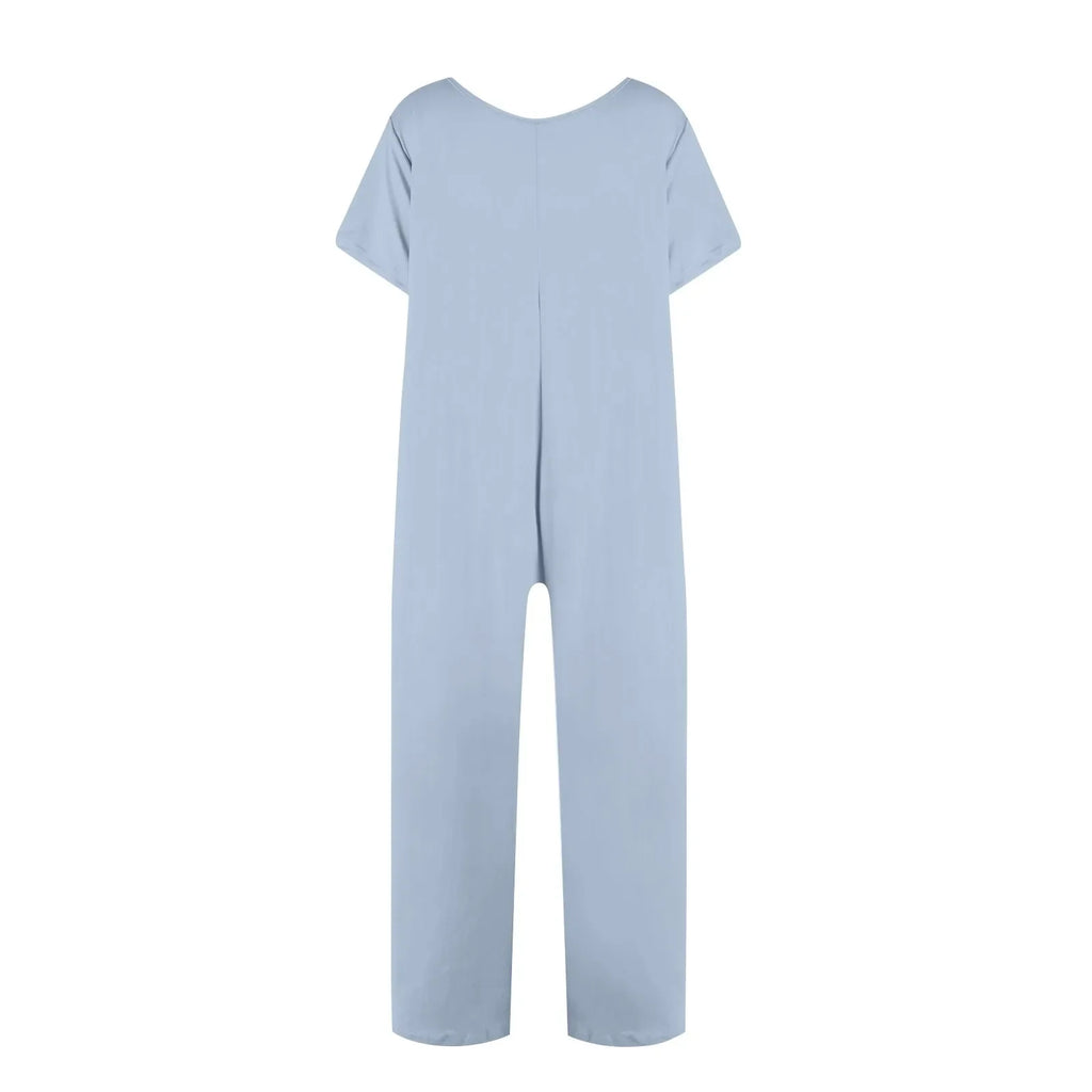 Women's Casual Short Sleeve Pullover Jumpsuit Loose Fit with Pockets Comfortable Lightweight Bodysuit Trendy Summer Romper