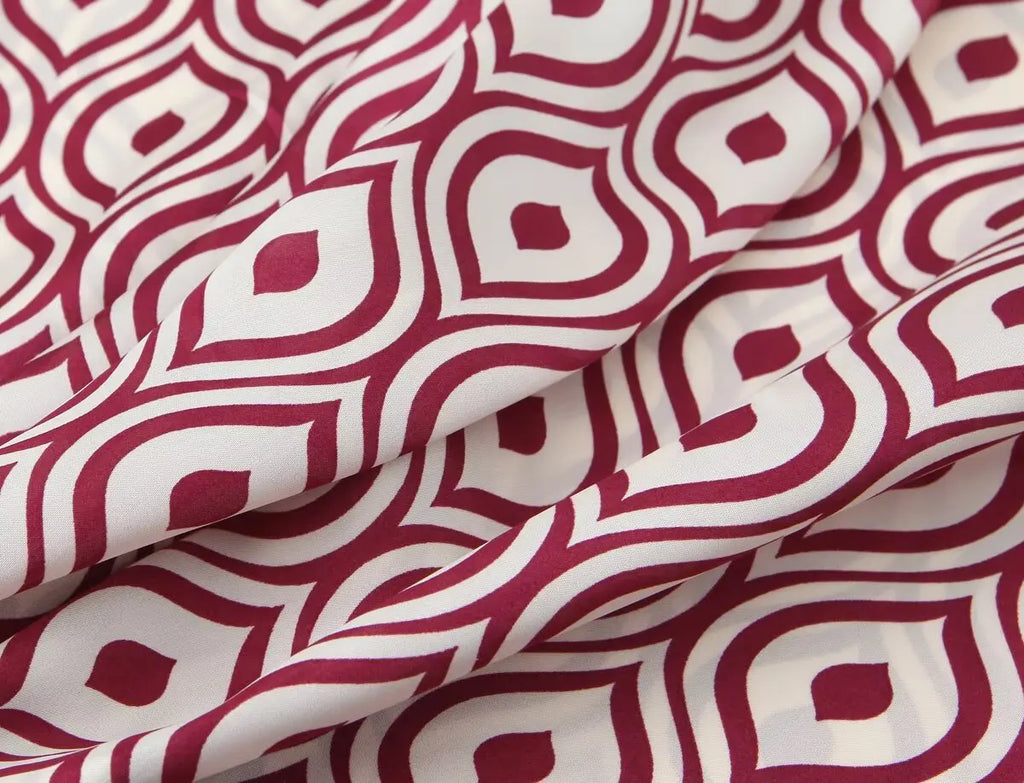 Women's Geometric Print Satin Effect Shirt with Lapel Collar Long Sleeve Single Breasted Slim Fit Chic Top for Spring and Summer