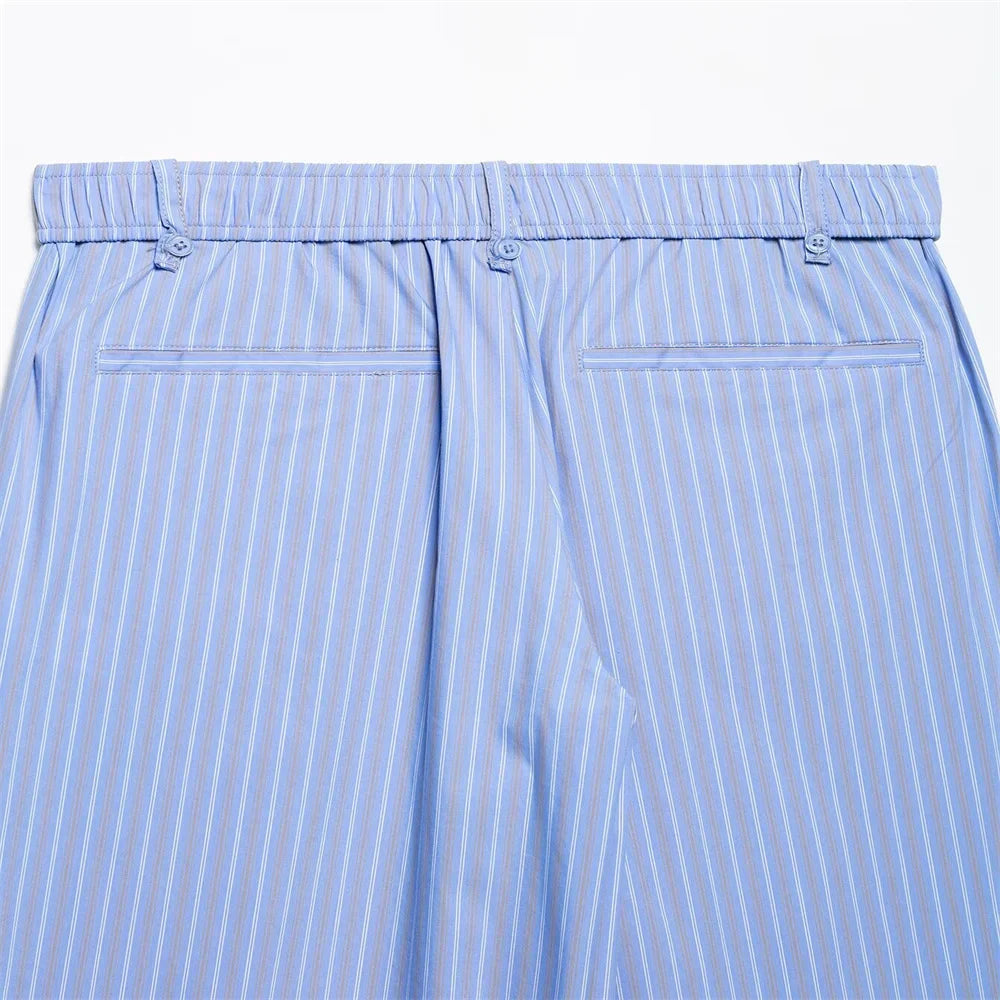 Womens Light Blue Pinstripe Suit Set with Sleeveless Asymmetric Vest and Wide Leg Pants for Stylish Office Attire