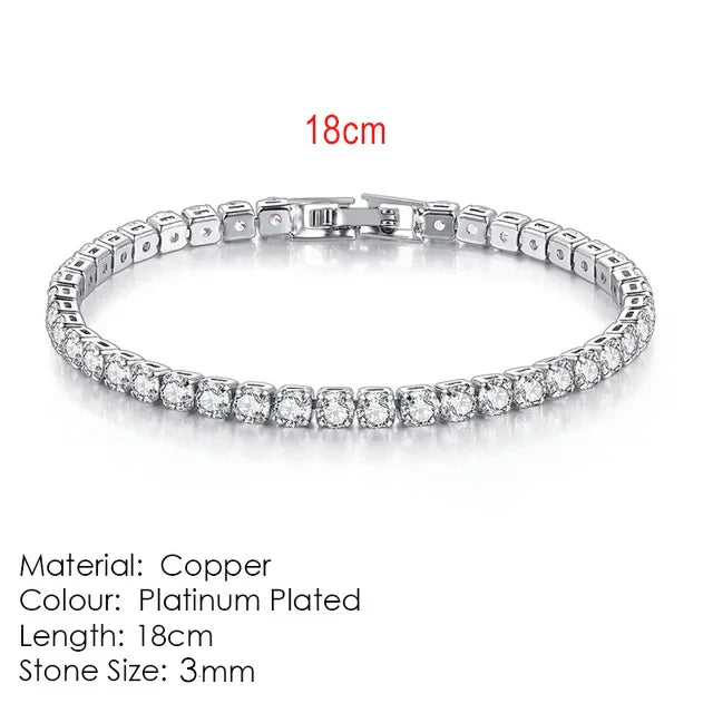 Zircon Tennis Bracelet for Women and Men with Silver Color 2.5mm 3mm 4mm 5mm Dazzling Crystal Hand Chain Wedding Gift Fashion Jewelry