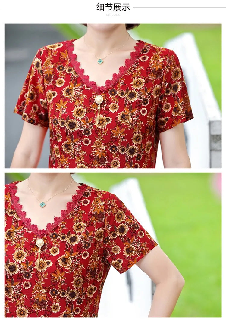 Bohemian Summer Dress With V Neck Print Vintage Midi