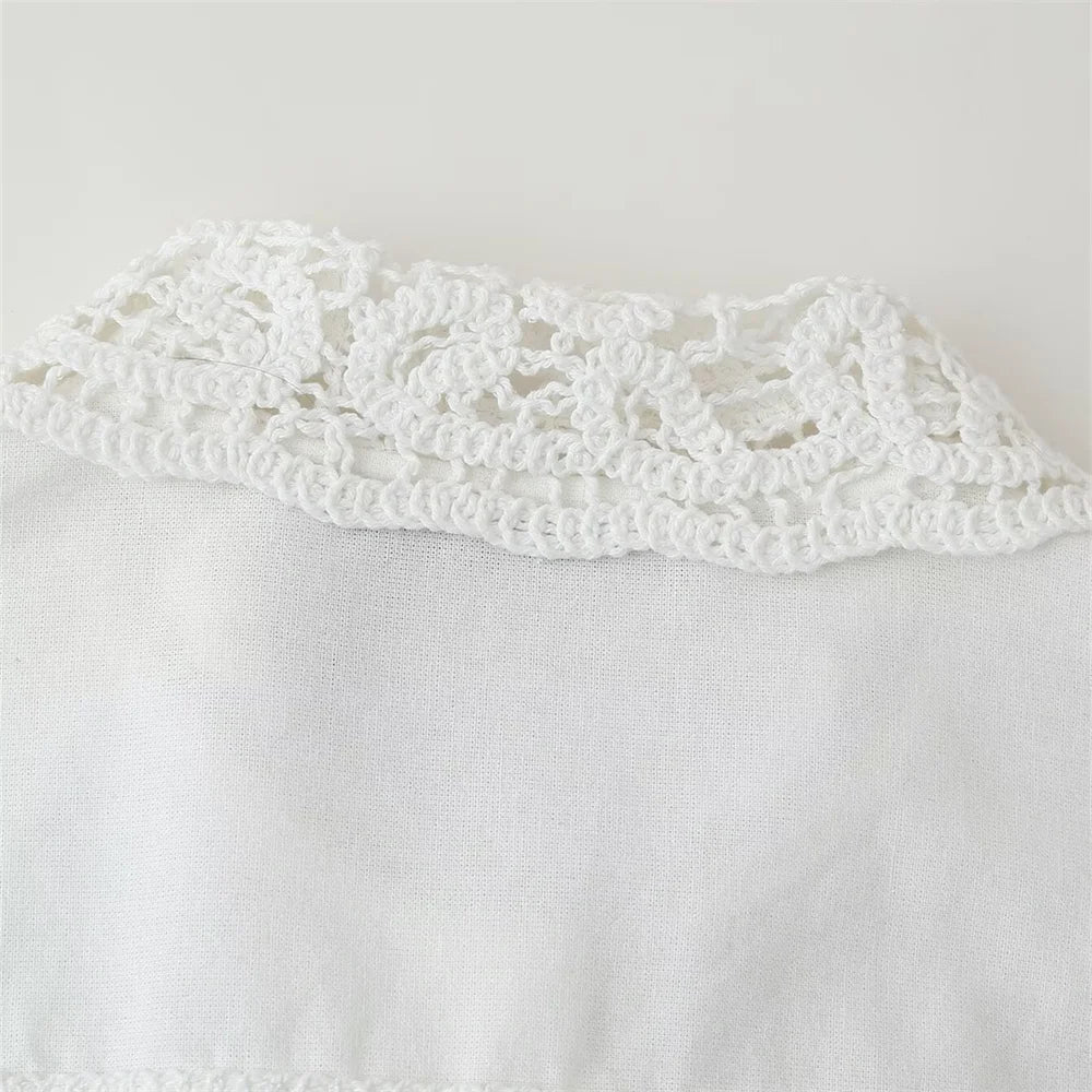 Versatile Women's Crochet Long Sleeve Lapel Shirt and Straight Leg Casual Pants Fashion Set