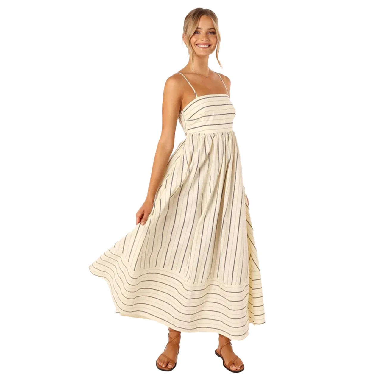 Bohemian Striped Maxi Dress With Hanging Straps For Women