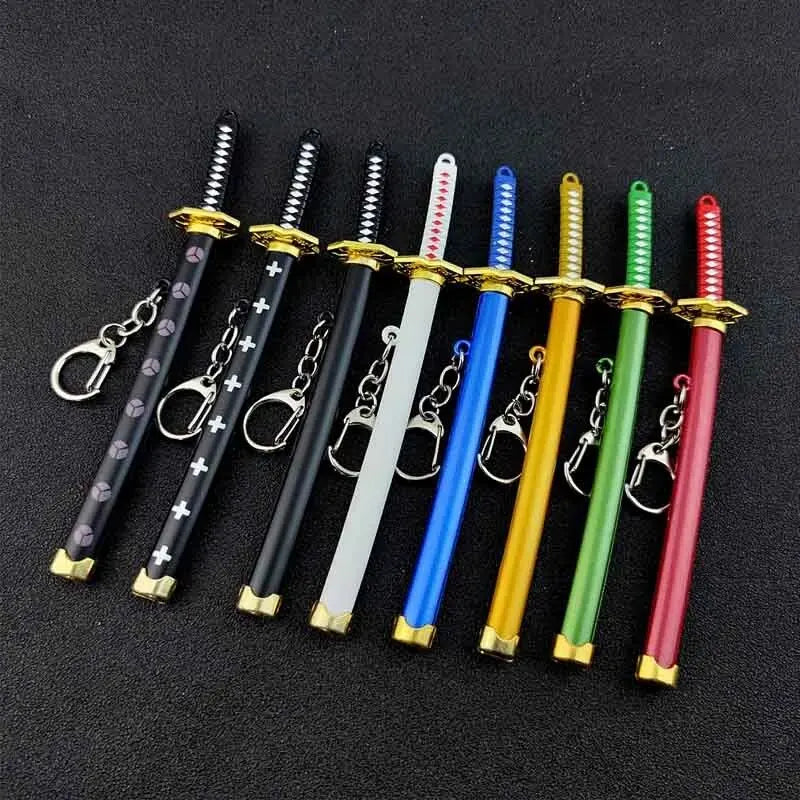 Mini Roronoa Zoro Samurai Sword Keychain Anime Katana Scabbard Ring for Men and Women Cosplay Jewelry Gift