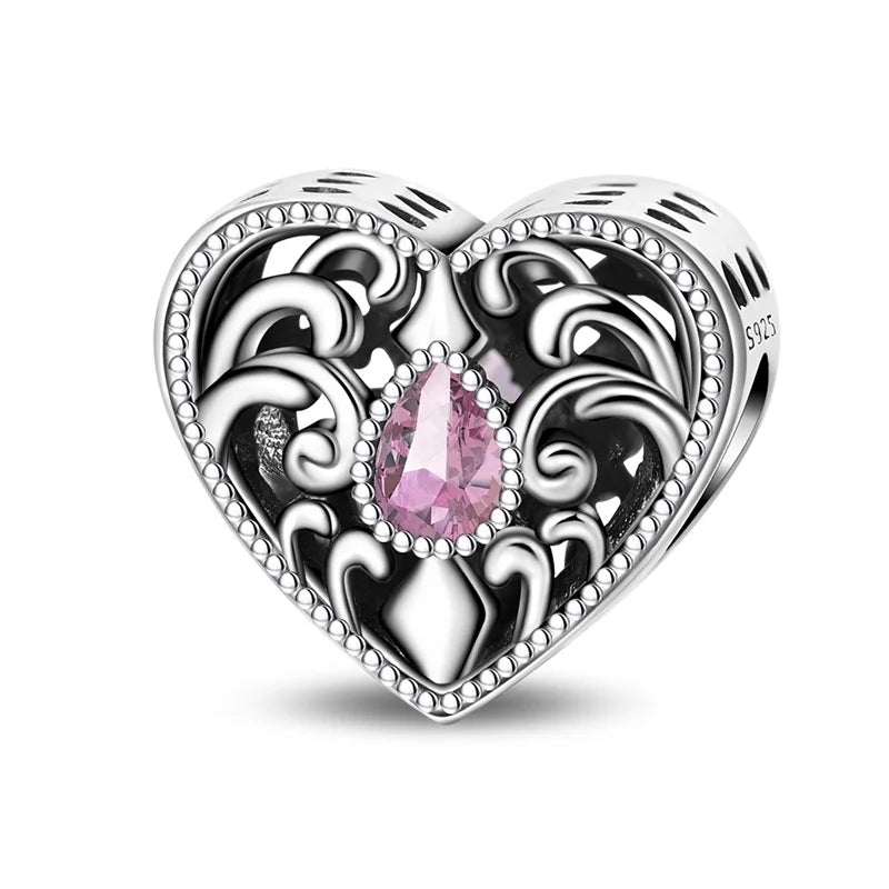 Silver Plated Lotus Guardian Angel Heart-Shaped Zircon Charms Beads for DIY Jewelry and 925 Bracelets