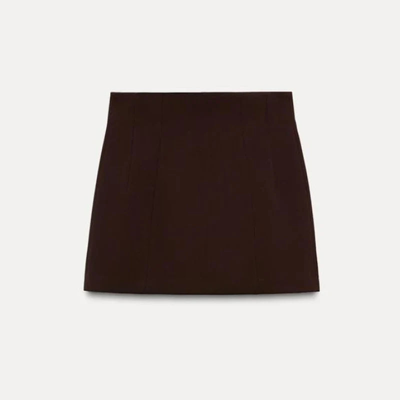 Elegant Women Blazer and Mini Skirt Set with Shoulder Pads Cinched Waist Suit Jacket and A-line Skirt Two-Piece Office Outfit