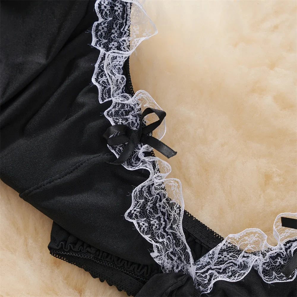 Sexy Maid Cosplay Uniform Lingerie Set with V-Neck Crop Top and Elastic Waist A-Line Mini Skirt Women's Intimate Costume