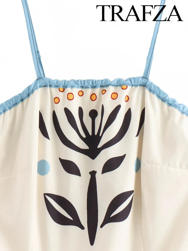 Boho Floral Print Halter Spaghetti Strap Backless Dress