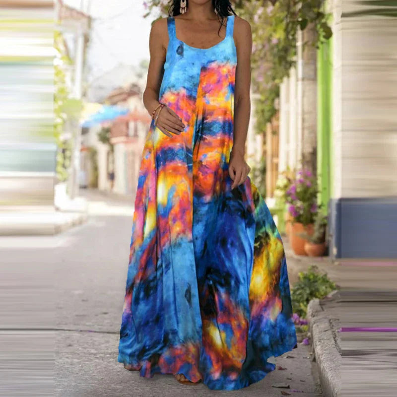 Flame Print Sleeveless Dress For Summer Casual Wear