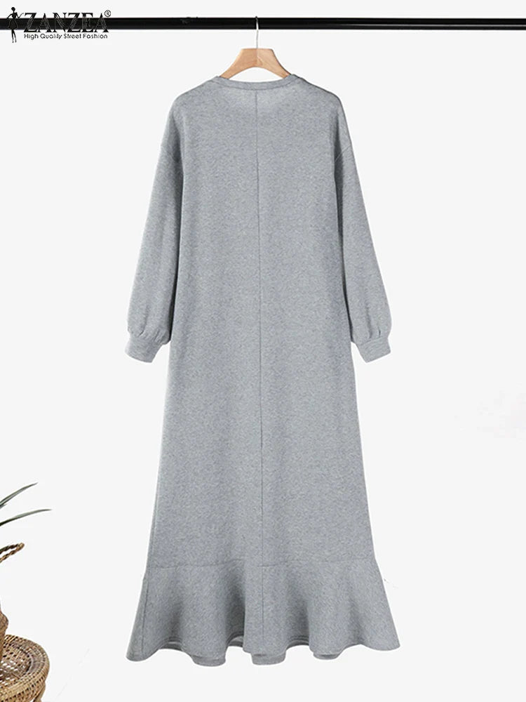 Autumn Boho Long Sleeve Sweatshirt Maxi Dress With Pockets