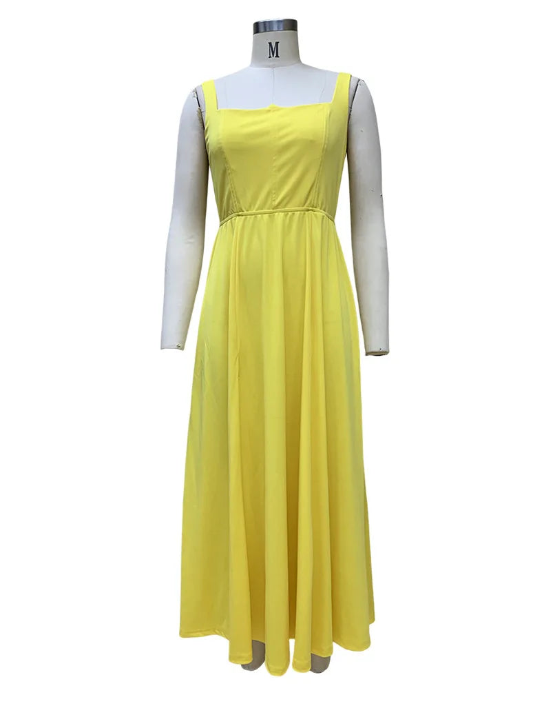 Spaghetti Strap Midi Dress With Side Slit And High Waist