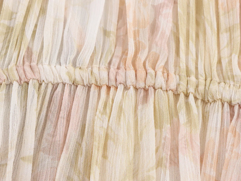 Loose Printed Blouse for Women with Pleated V-Neck Lantern Sleeves Single-Breasted Casual Pullover Shirt Chic Lightweight Spring Summer Top