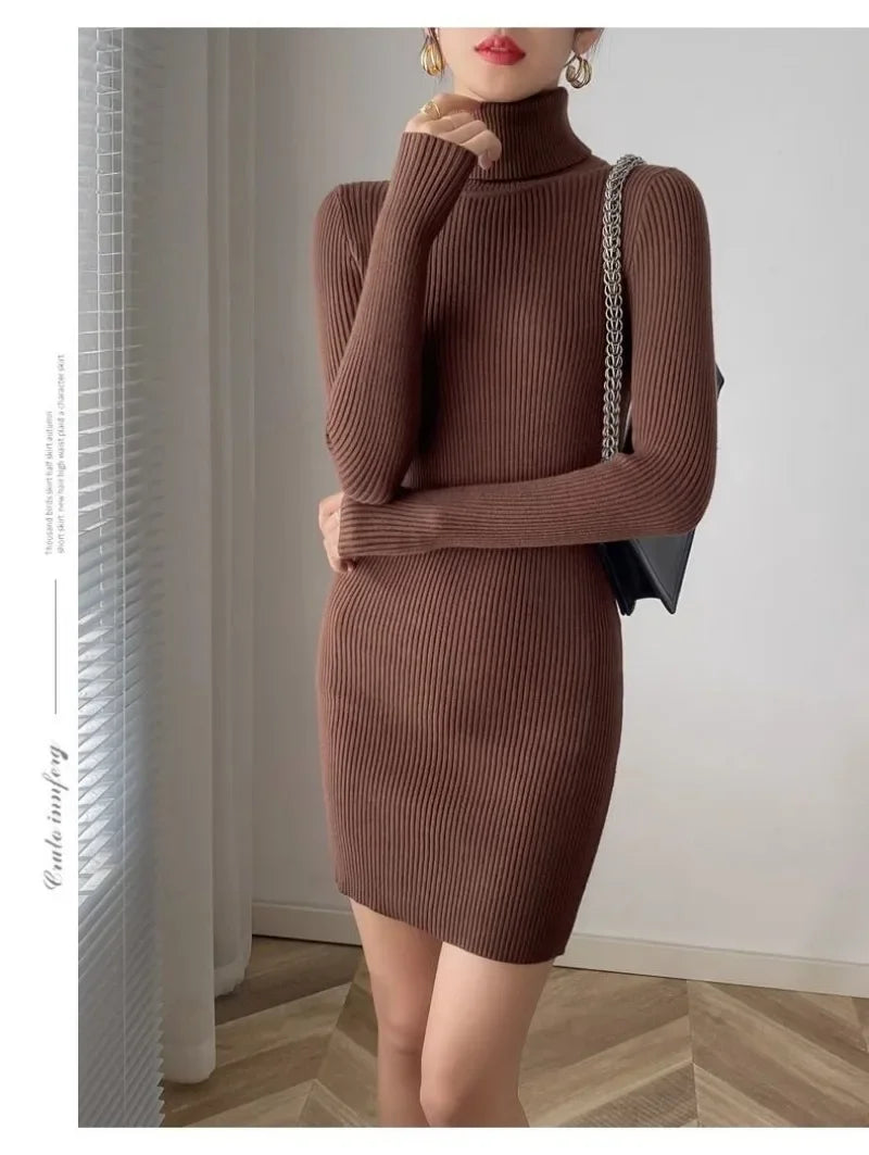 Korean Turtleneck Sweater Dress Bodycon Knit For Office