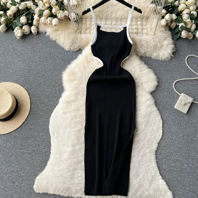 Halter Backless Knit Sundress Women Elastic Waist Bodycon