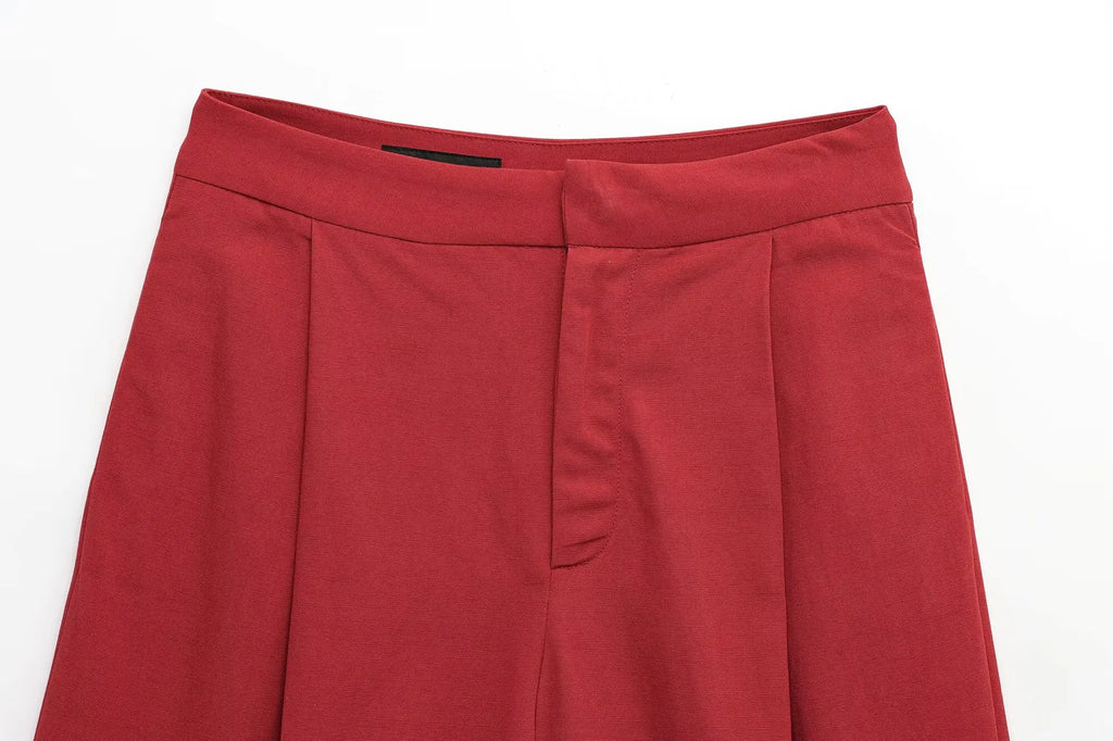 Elegant Red Women Pant Suit with Front Button Strapless Tank Top and Wide Leg Trousers Chic Fashion Streetwear Set