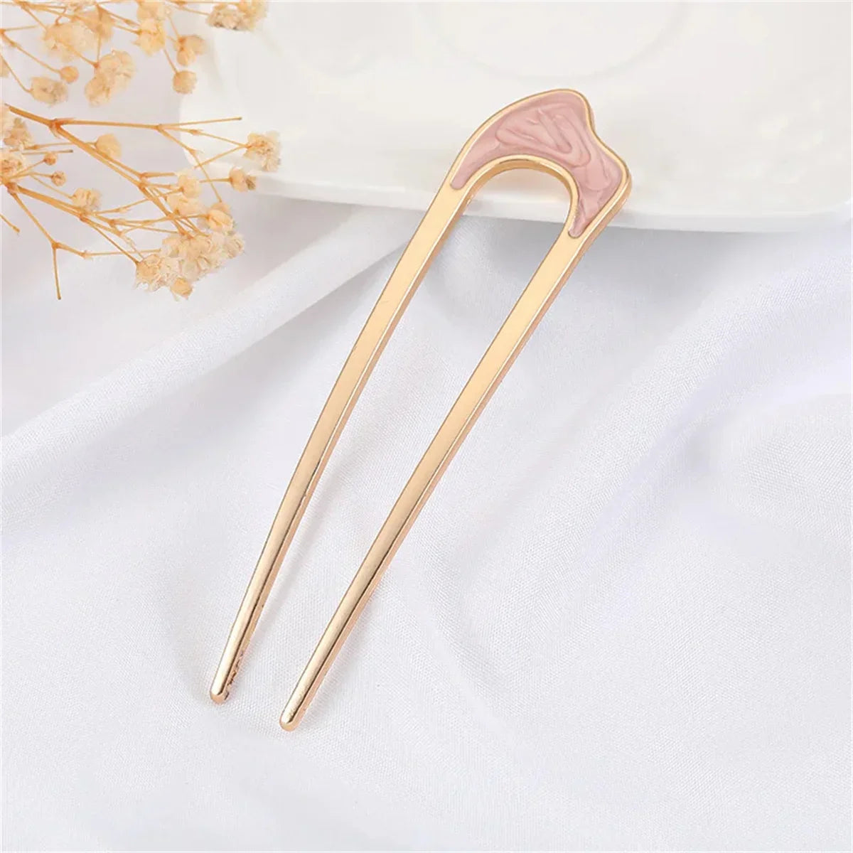 Elegant U Shape Hair Stick for Women in Silver and Gold Color with Shell Enamel Design