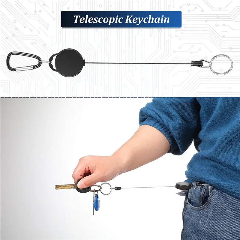 Retractable Keychain Badge Reel Holder with Elastic Keyring for Easy Access to Keys and ID Badges