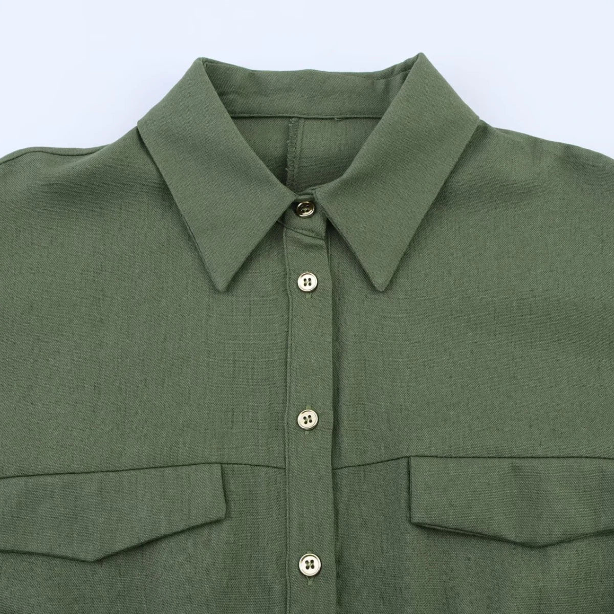 Women's Blended Lace-Up Lapel Shirt Short-Sleeve Single-Breasted Waist Pocket Casual Chic Top for Spring and Summer