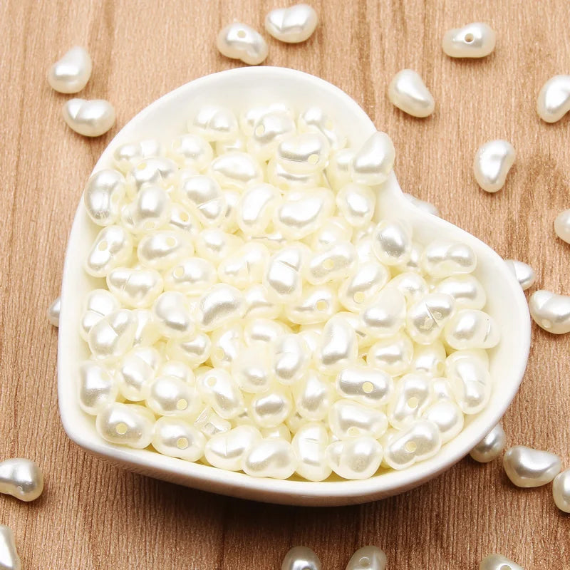 100pcs 7x10mm Irregular Beige Acrylic Pearl Beads for Jewelry Making and DIY Bracelet Necklace